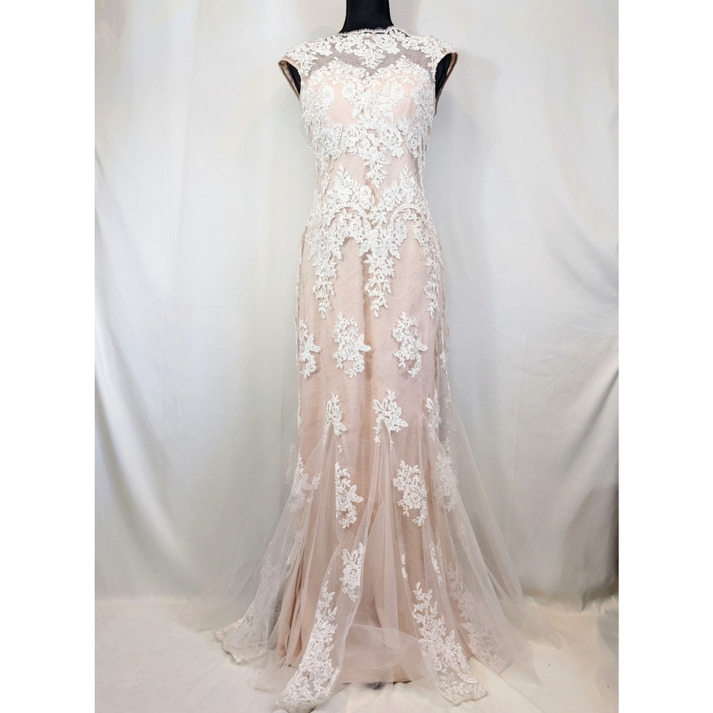 Lace ivory fit and flare mermaid gown by Caché